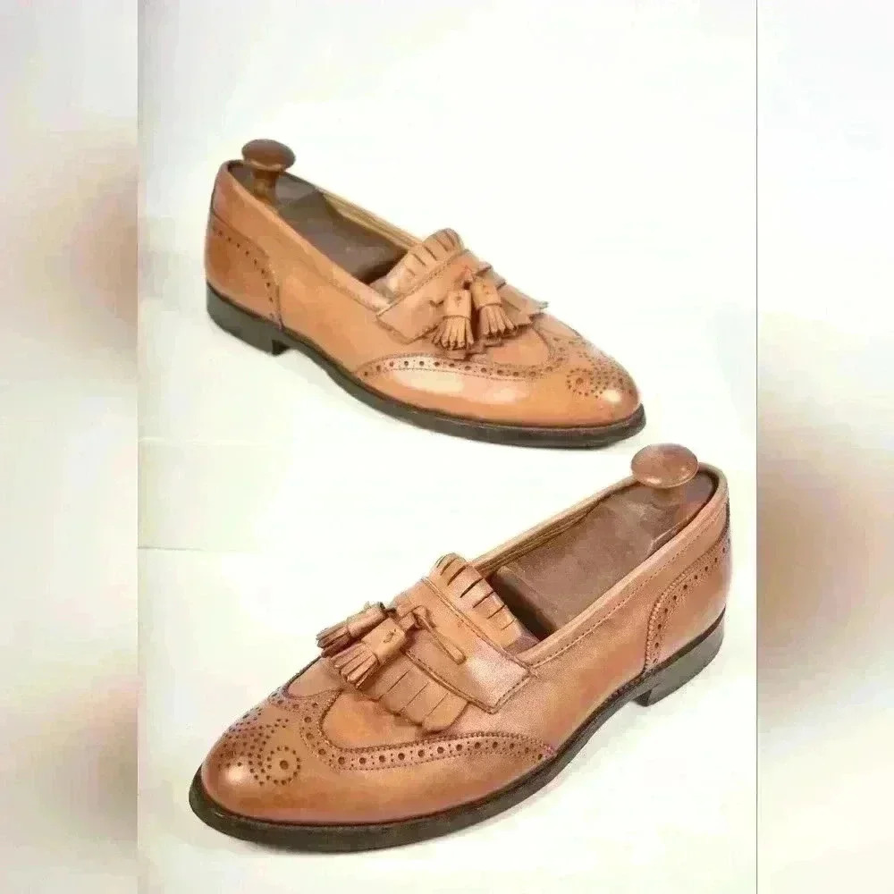 Stunning ALDEN Light Brown Leather  Tassel Kilted Brogue Wingtip Shoes 11D USA